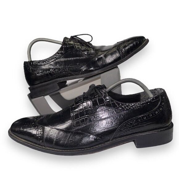 Stacy Adams Galletti Croc Print Wingtip Oxfords Black Men's 12M - Picture 1 of 11
